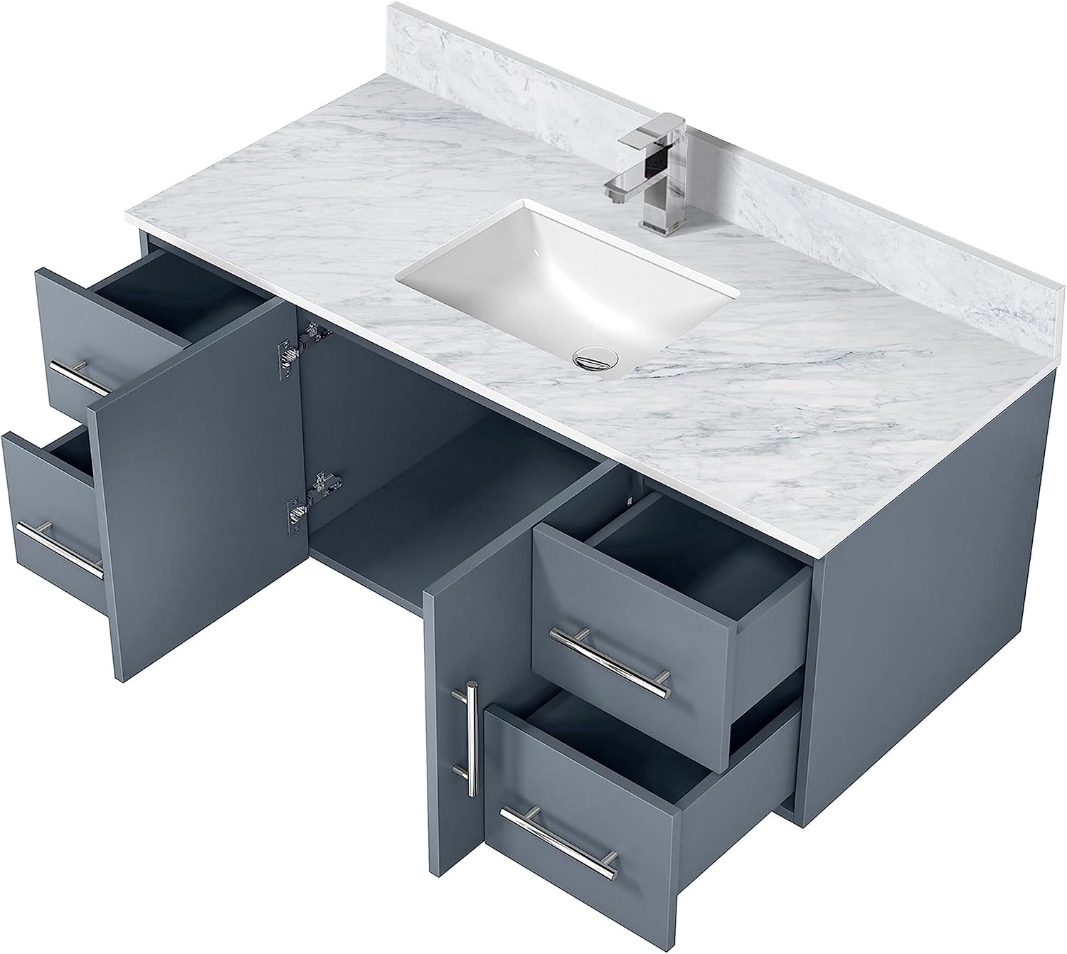 Geneva Dark Grey Bath Vanity Set w/Faucet 48"- Single/Carrara Marble Top