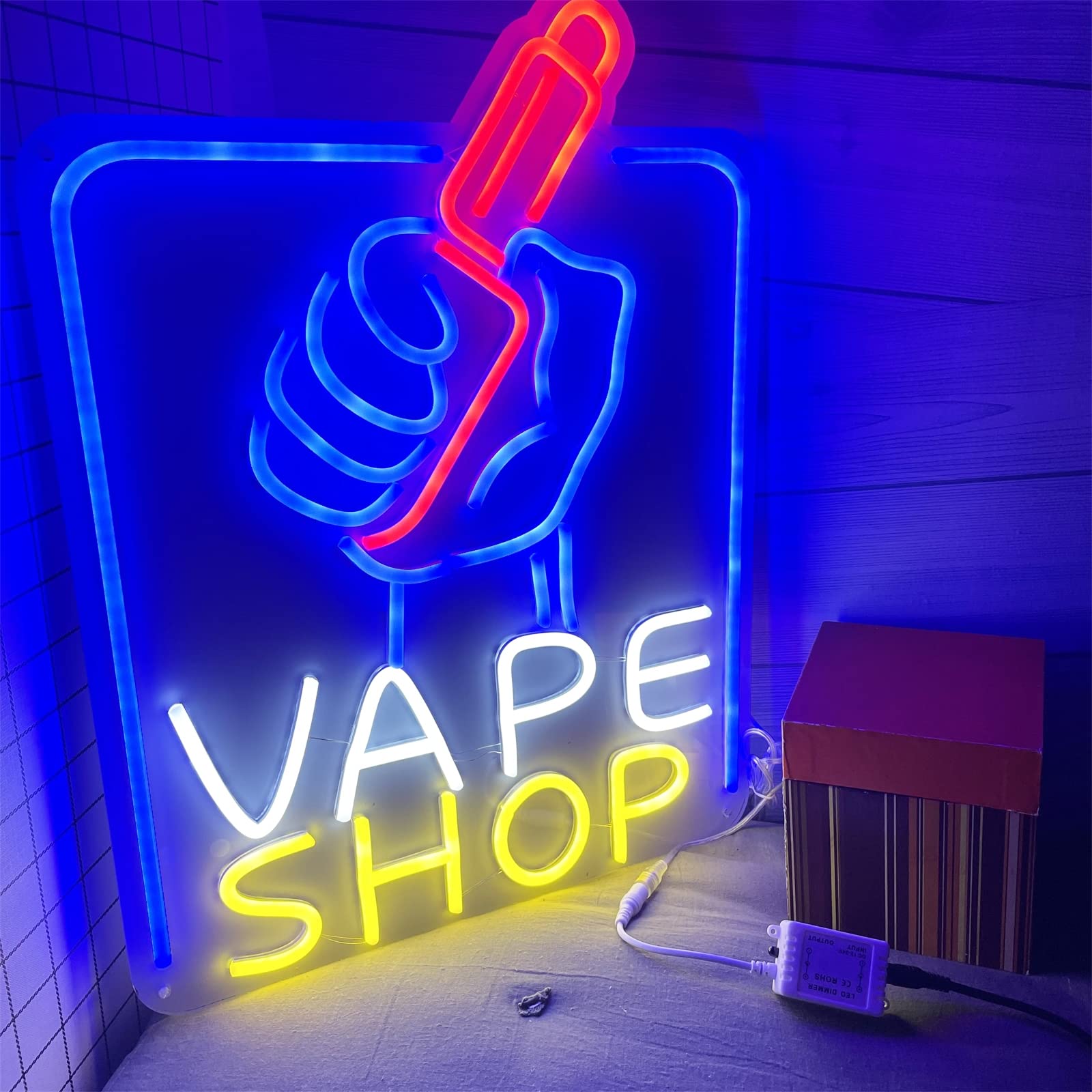 REWIS Letrero de neón LED para Tienda de vapeo, Luces de neón con Enchufe Personalizado con Control Remoto, atenuación y Ritmo dinámico, señalización Luminosa Colgante para Tienda de vapeo,50x38cm