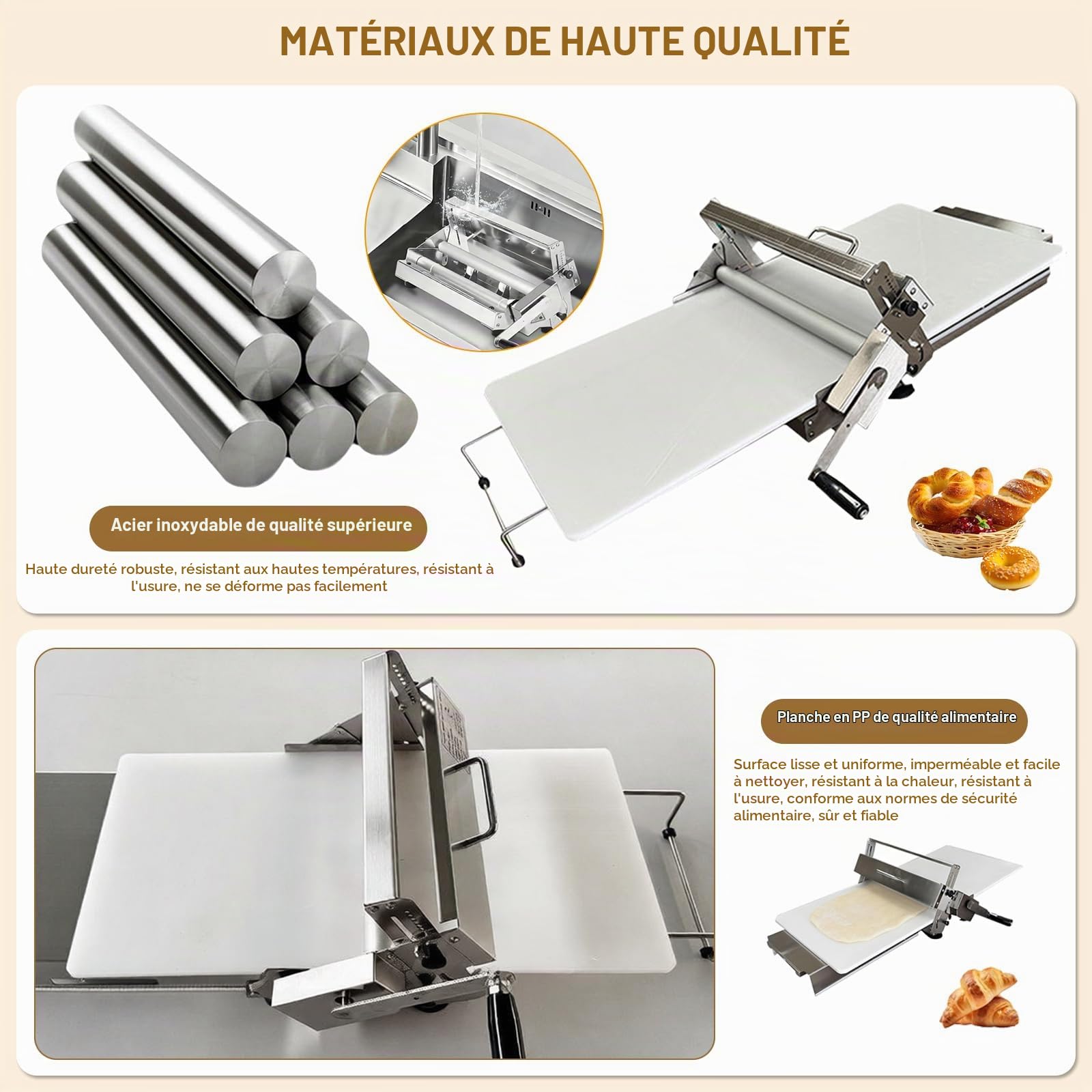 Laminoir à Pâte Pliable Manuel Laminoir à Pâte Feuilletée avec épaisseur Réglable 0-25 mm Laminoir Patisserie en Acier Inoxydable pour Pizza Croissants Pâtisseries Commercial Domestique