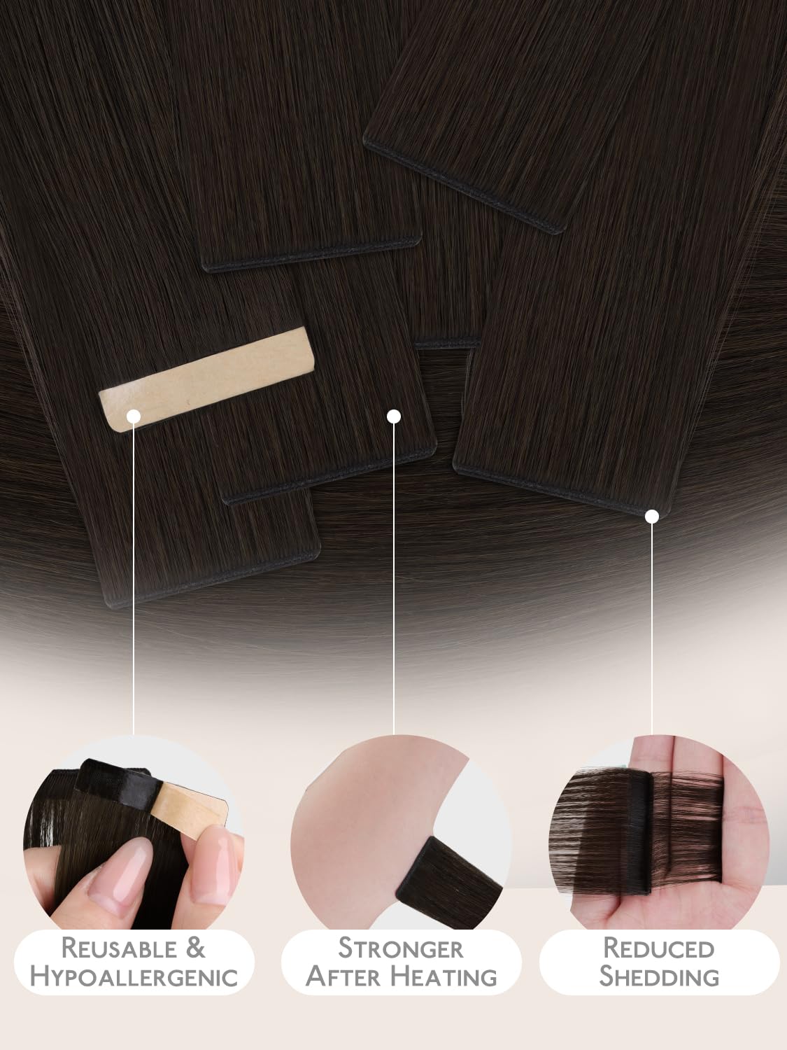 WENNALIFE Genius Seamless Tape in Hair Extensions Real Human Hair, 16 inch 50g 20pcs Dark Brown Tape in Hair Extensions Remy Human Hair Luxury Invisible Straight Hair Hand Tied Inspired Edge Tape ins