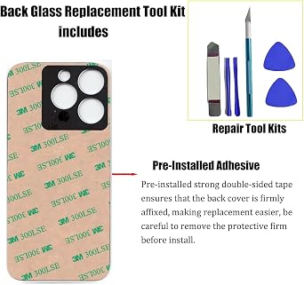 14 Pro Back Glass Replacement for iPhone 14 Pro,Rear Back Glass with Pre-Installed Adhesive + Repairing Toolkit(Space Black)
