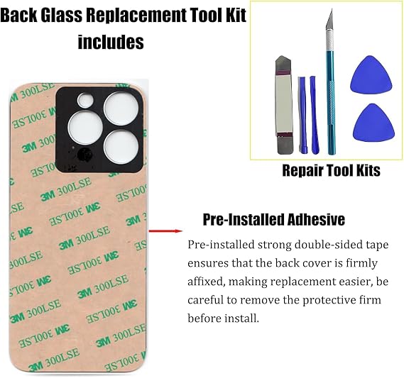 14 Pro Back Glass Replacement for iPhone 14 Pro,Rear Back Glass with Pre-Installed Adhesive + Repairing Toolkit(Space Black)