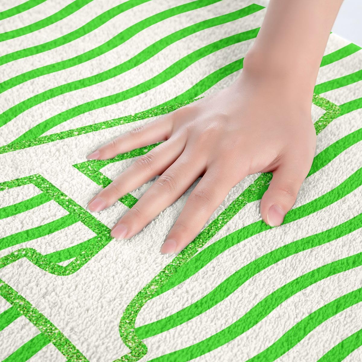Feelyou Personalized Initial Letter A Bathroom Rugs 16"x24" Kids Abstract Bath Mats for Boys Girls Teens Green Striped Bathroom Accessories Breathable Soft Microfiber Geometric Room Decor Geometric image 3