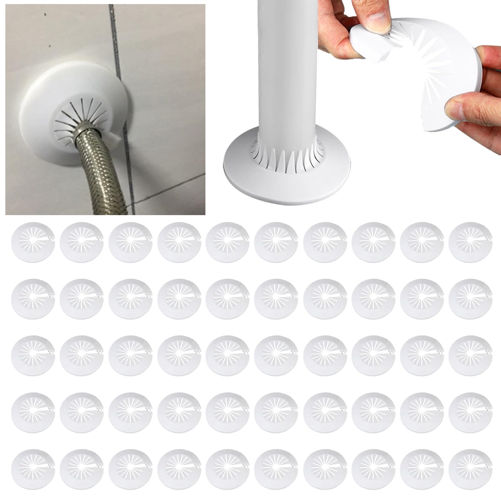 Rosone Copritubi Per Riscaldamento - 30 Pezzi, Bianco, Per Tubi 15-28mm, Facile Installazione - Foto 2