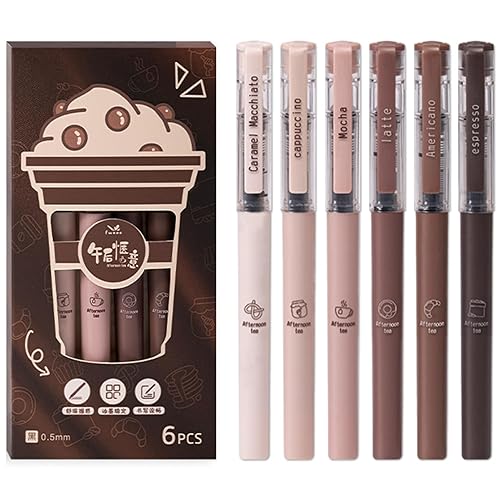 6 Pcs Rolling Ball Pens Cute Coffee Liquid Ink Rollerball