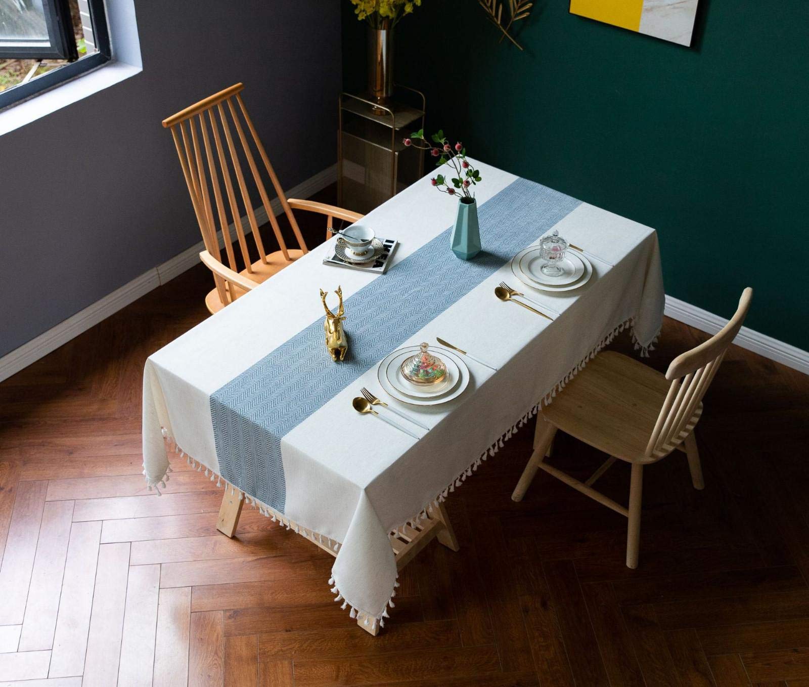SUNBEAUTY Tovaglia Tavolo Rettangolare Lino Cotone Tovaglie Rettangolari Antimacchia Copritavolo 140x220 cm Decorazione Tavola da Pranzo Cucina