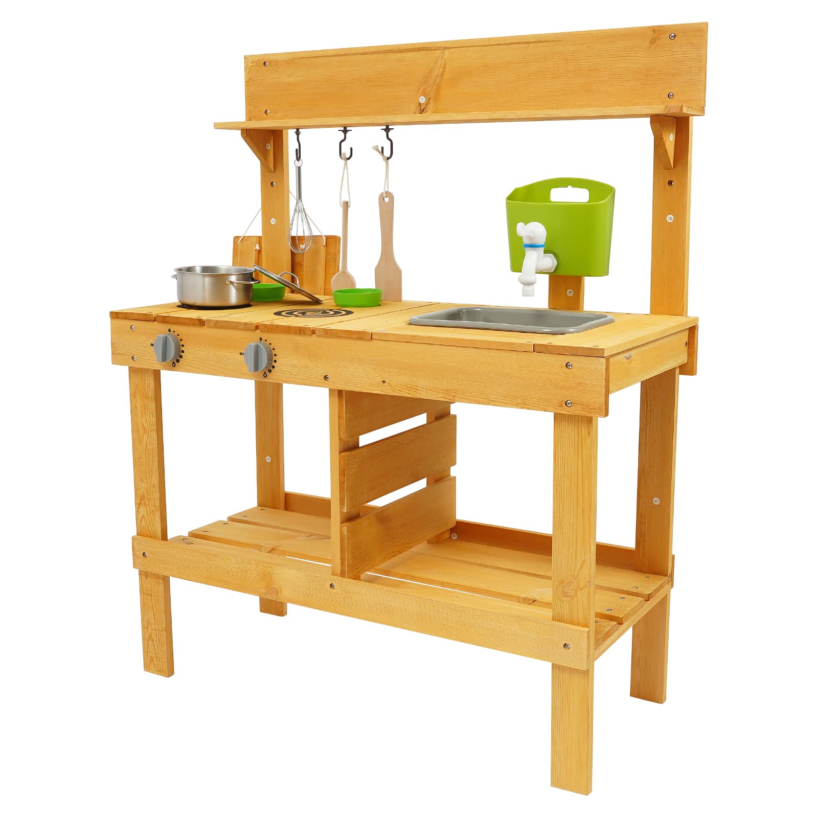 Matschküche Kinder Outdoor, Kinderküche Holz mit Spüle, Outdoor-Matschküche aus Holz, Gartenküche Outdoorküche, Spielküchen-Set für Kinder von 3-8 Jahren