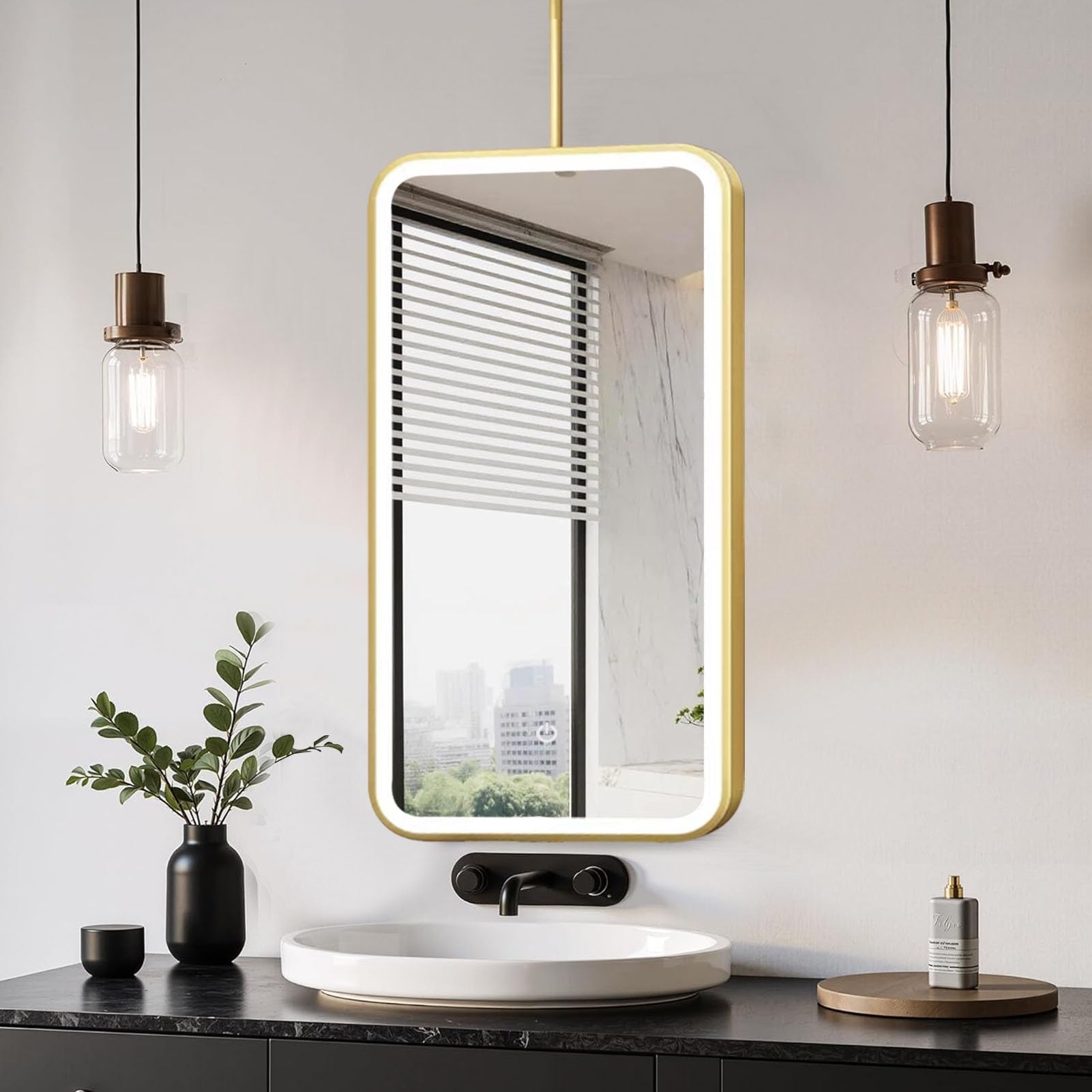 Miroir de salle de bain rectangulaire doré 40x70 cm suspendu pour coiffeuse