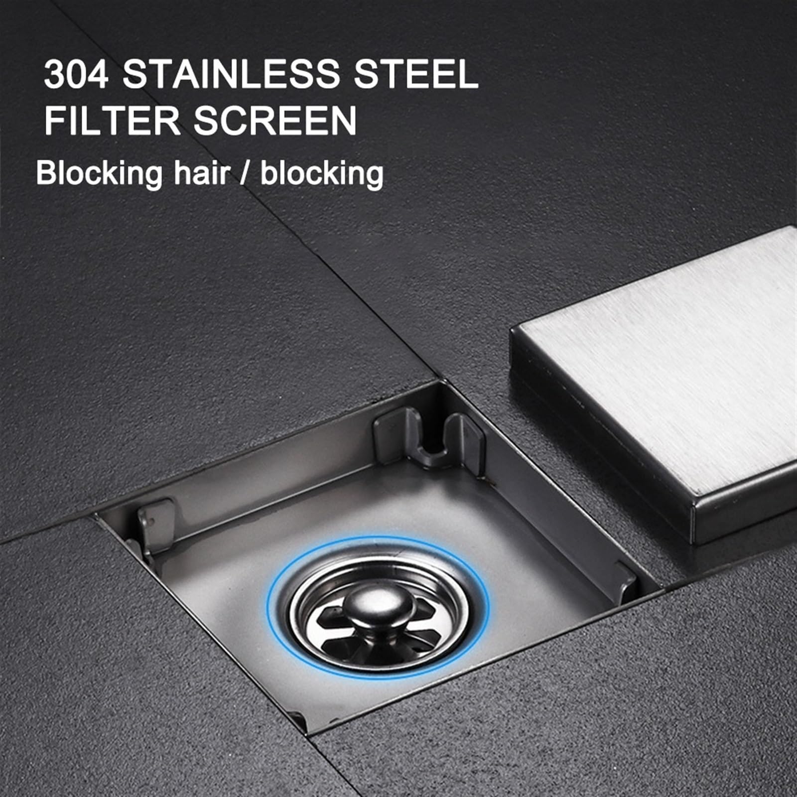 Desagüe de Suelo Invisible para baño, Filtro de residuos Cuadrado de 10/12/15 cm, antiolor, para Ducha, Accesorios de baño (20 x 20 cm)