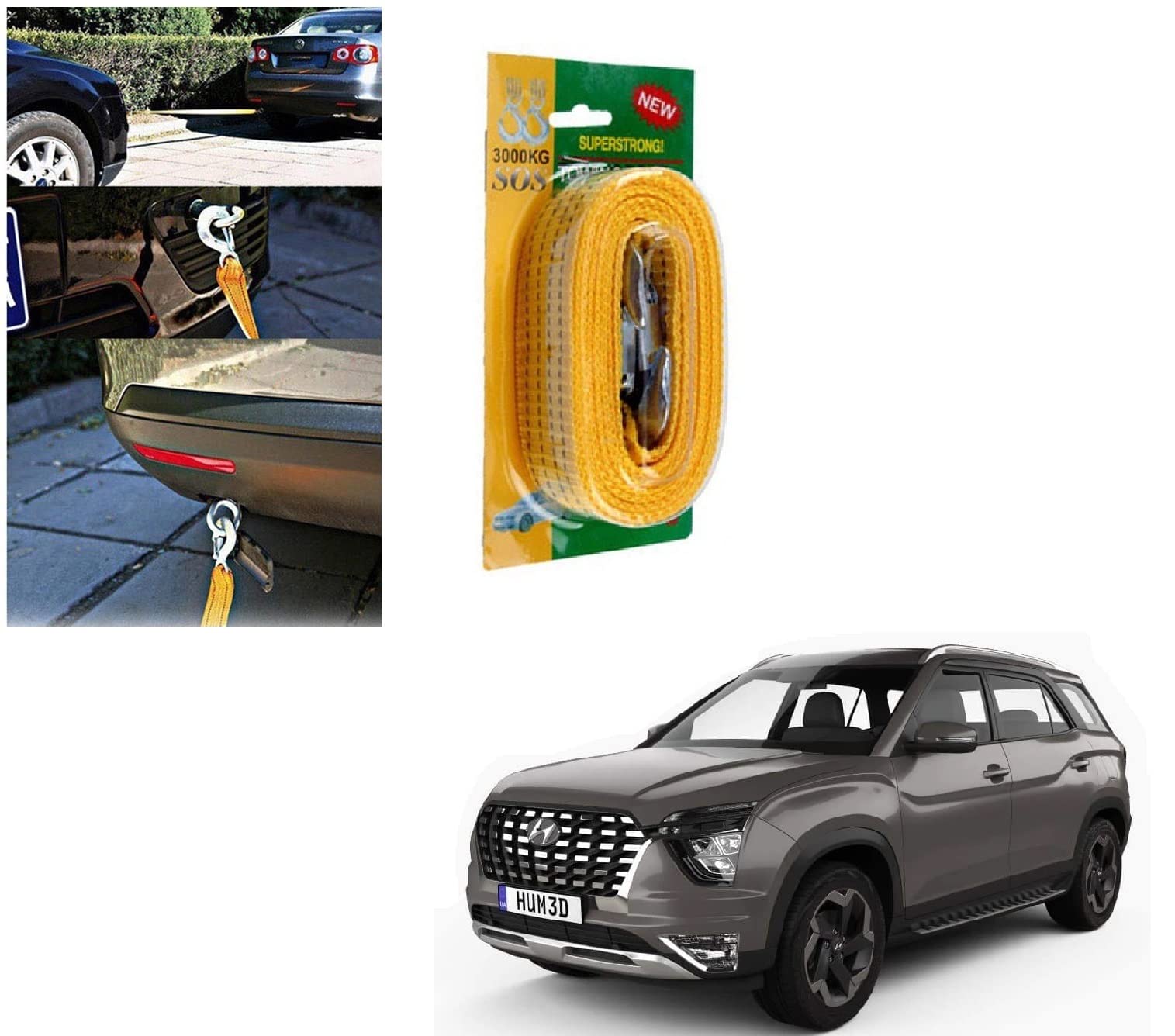 Auto Addict 3 Ton 3 MTR Nylon Car Truck Towing Rope Cable for Heavy Duty Car Emergency Tow Pull Rope Strap Hooks Van Road Recovery for Alcazar 2021-picture-29