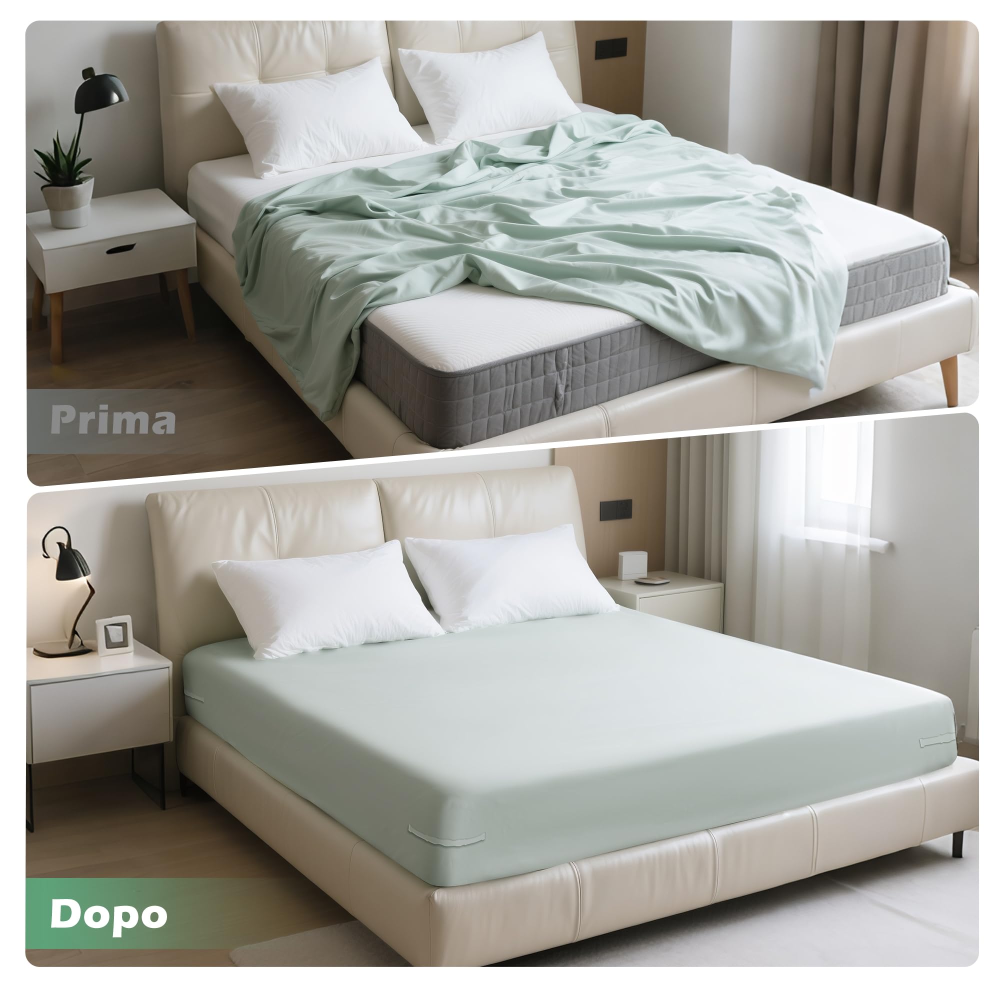 Set 4 Ferma Lenzuola Angolari, Blocca Lenzuola al Materasso, Sistema di Fissaggio Antiscivolo per Biancheria da Letto, adatti a tutti i tappeti, coperte, biancheria da letto - Bianco