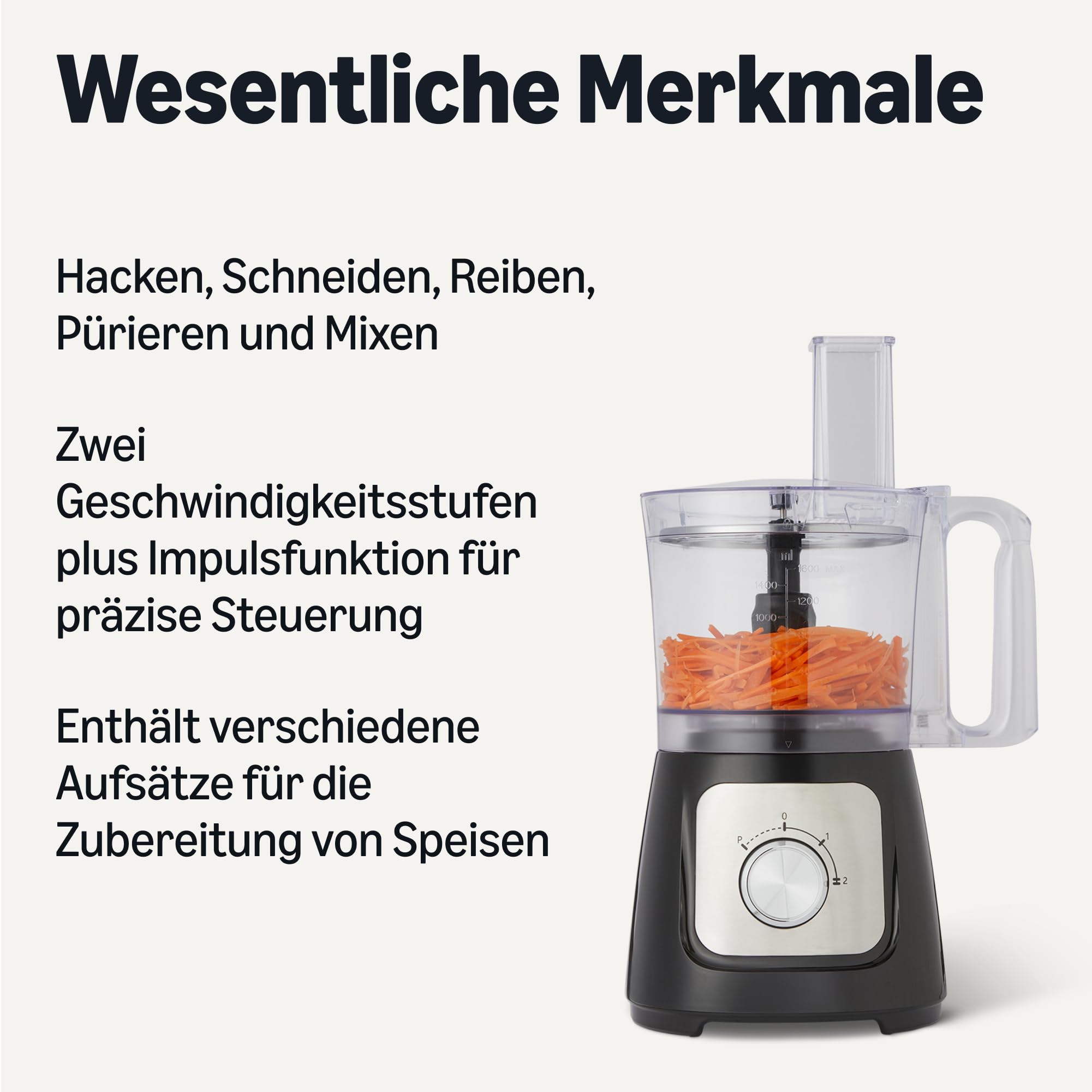 Amazon Basics Kombination aus Küchenmaschine und Mixer mit 2 Geschwindigkeiten, 2,4-Liter-Schüssel und 1,5-l-Krug, 800 W, Schwarz
