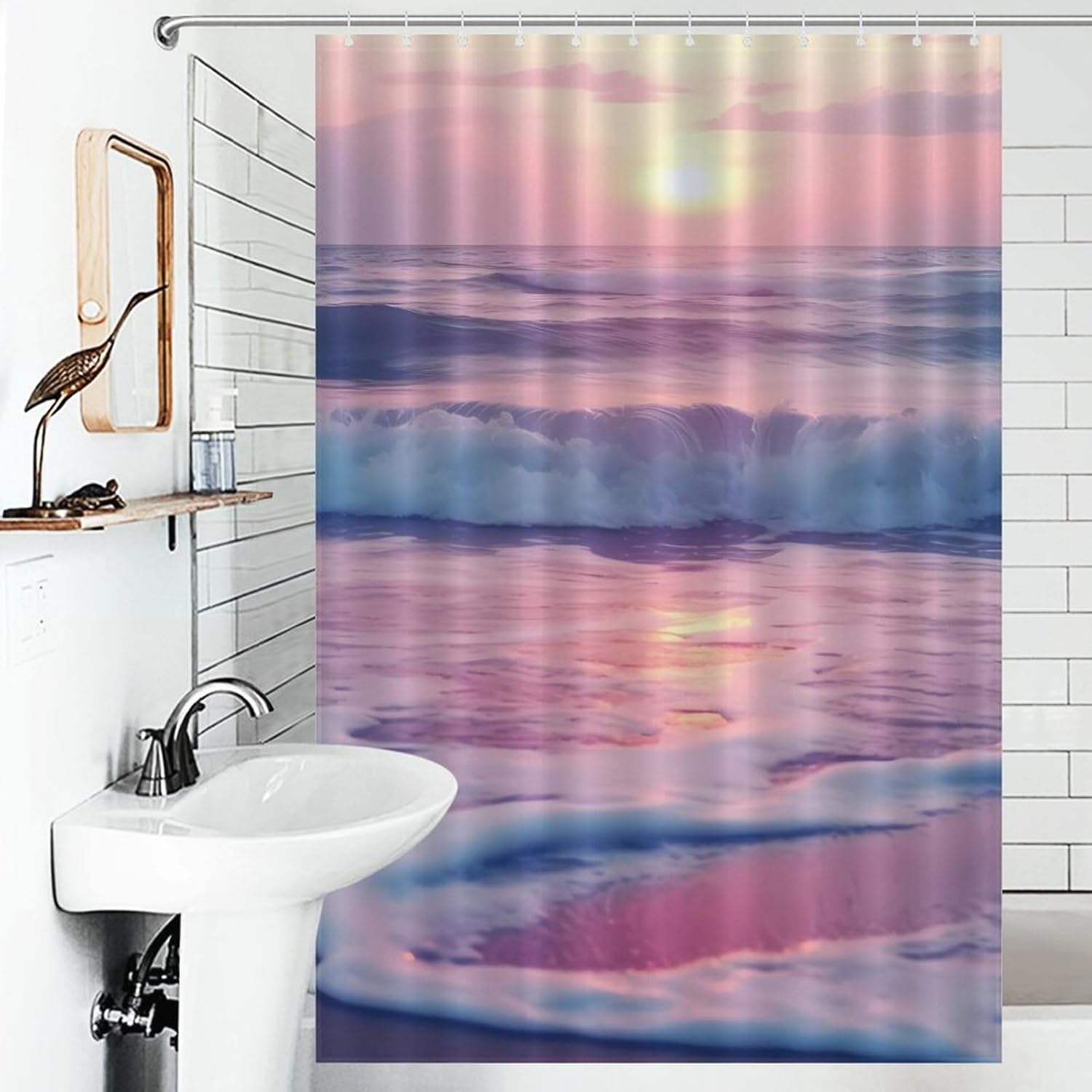 Sea Beach Wave Sun Cloud Landscape Funny Shower Curtains Washable Bath Curtain Liner with Hooks for Bathroom Bath Tubs