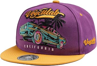 California Car Embroidered Snapback Hat - Adjustable Flat Brim Baseball Cap for Men Streetwear Purple/Yellow