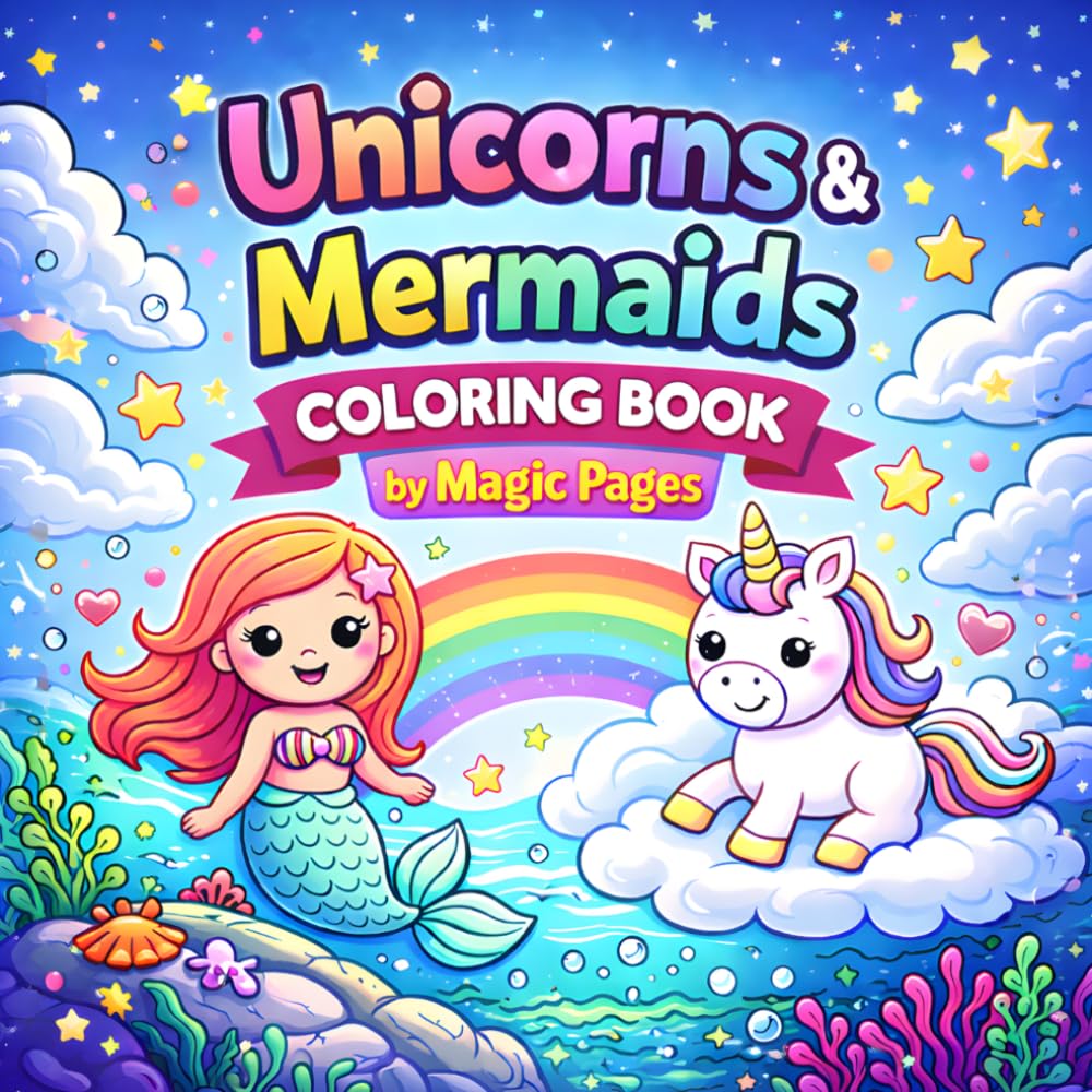 Unicorns and Mermaids Coloring Book: Fun and easy coloring pages with cute magical characters of Unicorns and mermaids, big simple designs, perfect ... and preschool kids to enjoy creative play