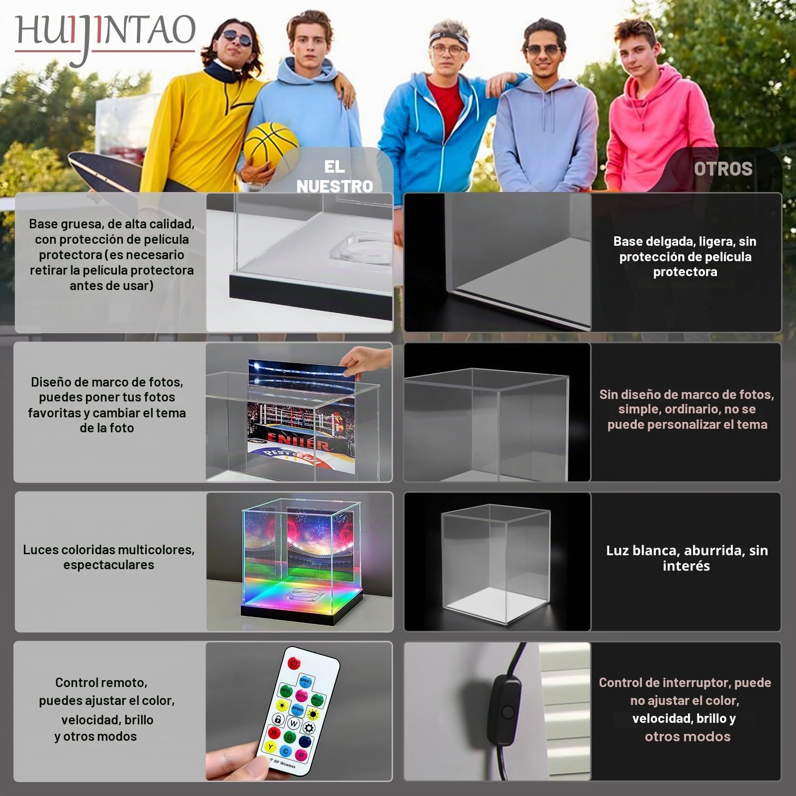 Vitrina acrílica / Caja de exhibición / Estuche de exhibición para coches a escala, figuras, baloncesto | con iluminación LED, automontaje (27x27x27 cm)