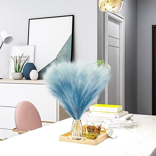 Miniatura 6 de KALYLOC 8 piezas de decoración de césped sintético de las pampas, 17.7 pulgadas, flores artificiales cortas de pompas artificiales, no desprende