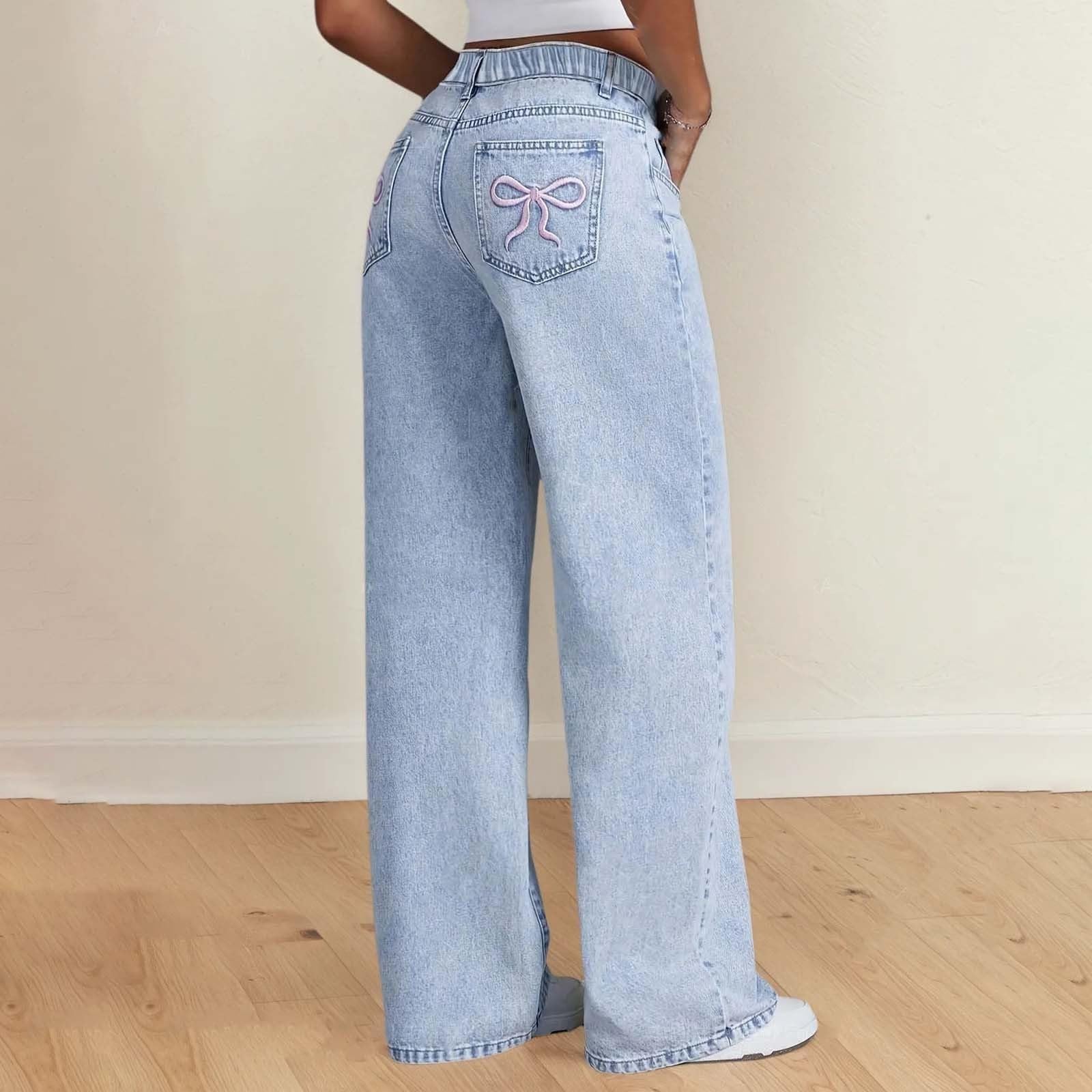 Générique Pantalon ado Fille, à nœud pour, Jambes Larges, Pantalon Ample en Denim, Joli Pantalon Taille Haute, décontracté, Streetwear, pour Enfants de 12 à 16 Ans Shorts 5 Ans