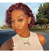 Pixie Cut Wig Human Hair Side Part Wig Short Curly Pixie Cut Brazilian Remy Human Hair Curly Lace...