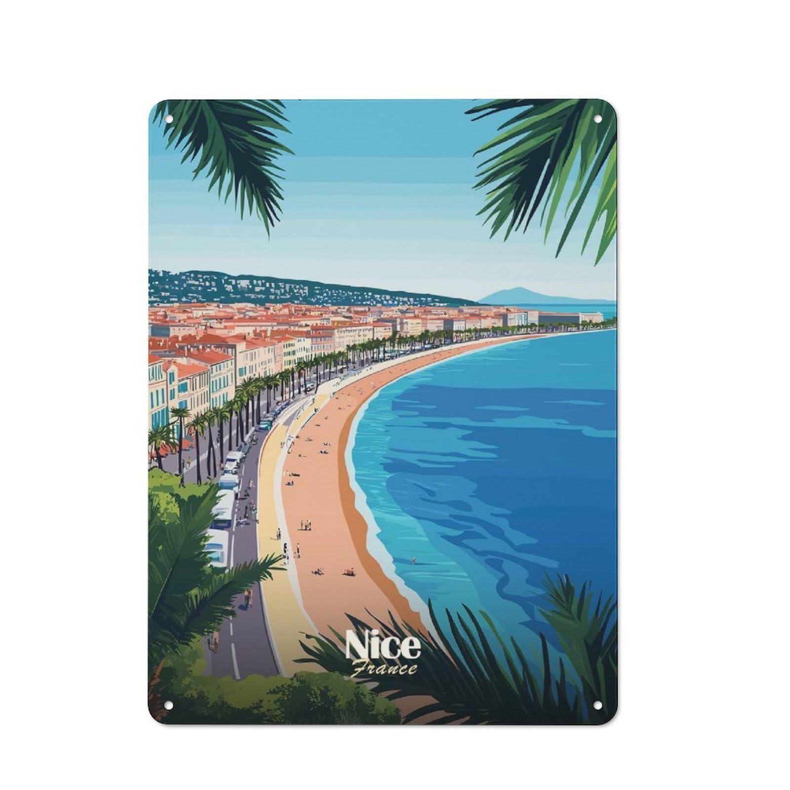 Junmoney Style-20 Nice, France Cityscape Rustic Metal Wall Sign 40X30cm For Bar Or Restaurant, A Decorative Metal Sign For Bars And Restaurants