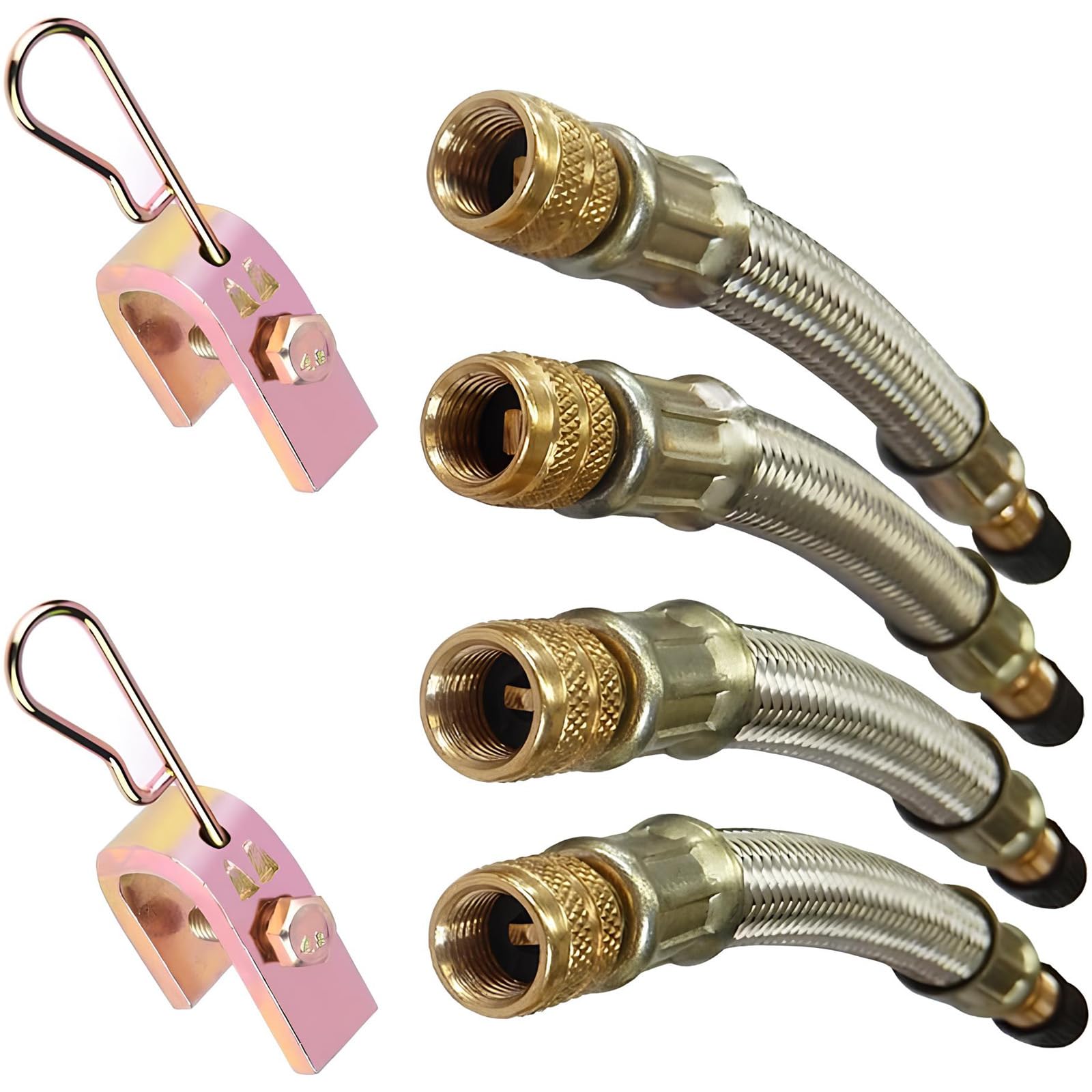 4 Piezas Extensión de Válvula, Extensión de Válvula de Neumático, Prolongador de Válvula, Extensión de Válvula para Automóviles con 2 Abrazaderas para Camiones, Autobuses, Autocaravanas, Remolques