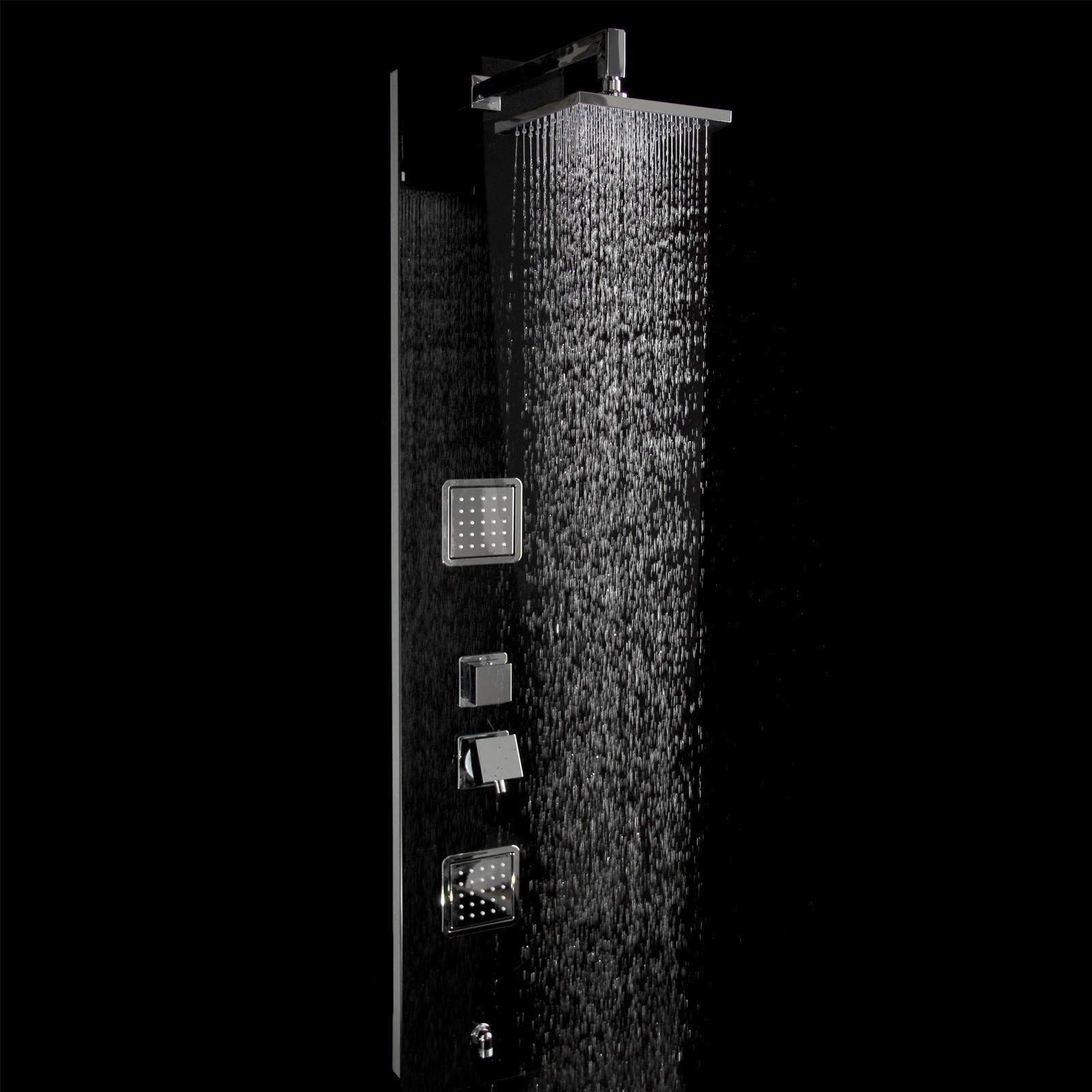 Premium Duschpaneel 150 Cm – Schwarzes Glas, Multifunktion, Mit Thermostat (Regendusche)