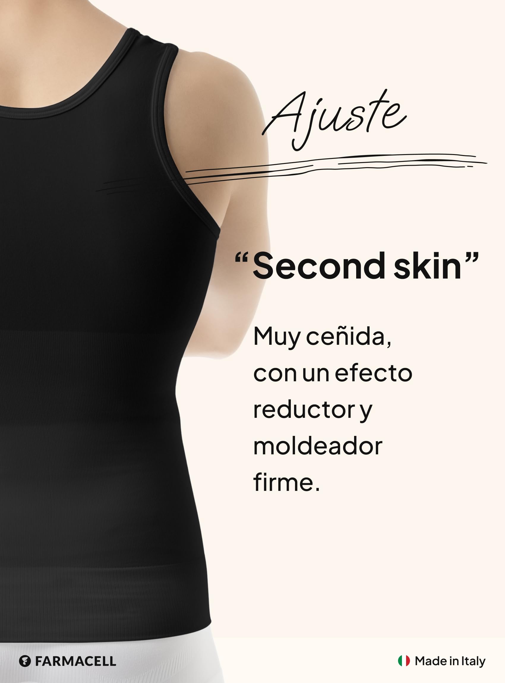 Farmacell Camiseta Reductora Hombre de Algodón, Control de Abdomen, Made in Italy, 417