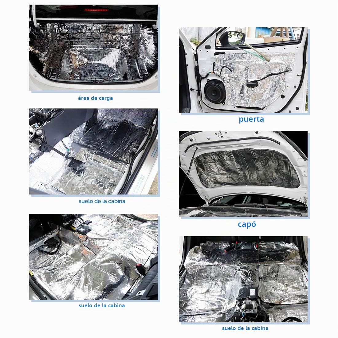 sourcing map Aislante Térmico Acústico 1Pc Coche Autoadhesivo Aluminio | Material: Pe Con Aluminio, Tamaño: 300X100Cm, Grosor: 5Mm, Área: 31.96Sqft, Reduce Ruido Calor, Impermeable, Techo Capó Suelo