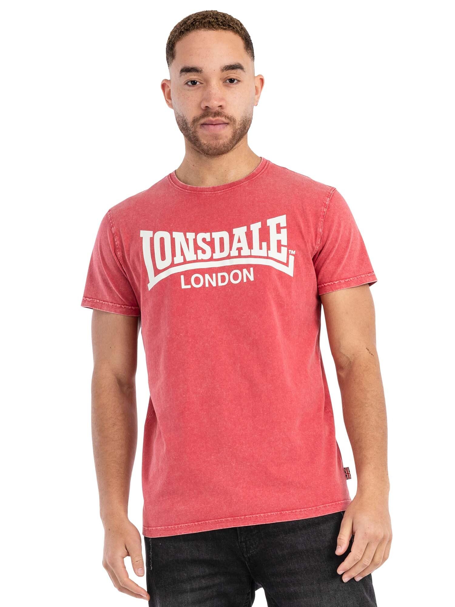 Lonsdale London STOFA T-Shirt - Rotes Baumwoll-T-Shirt im Washed-Look, Größe L