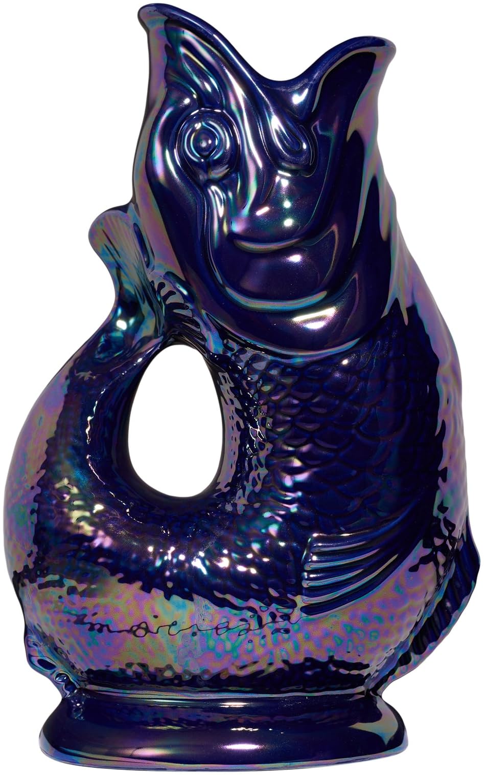 The Original Gluggle Jug - Blue Lustre Glug Jug in XL, 28cm 1.4L - Gug Glug Fish Shaped Jug - Decorative Glugging Water, Cocktail, Wine & Gin Pitcher, Decanter or Vase - Hand Made in Britain