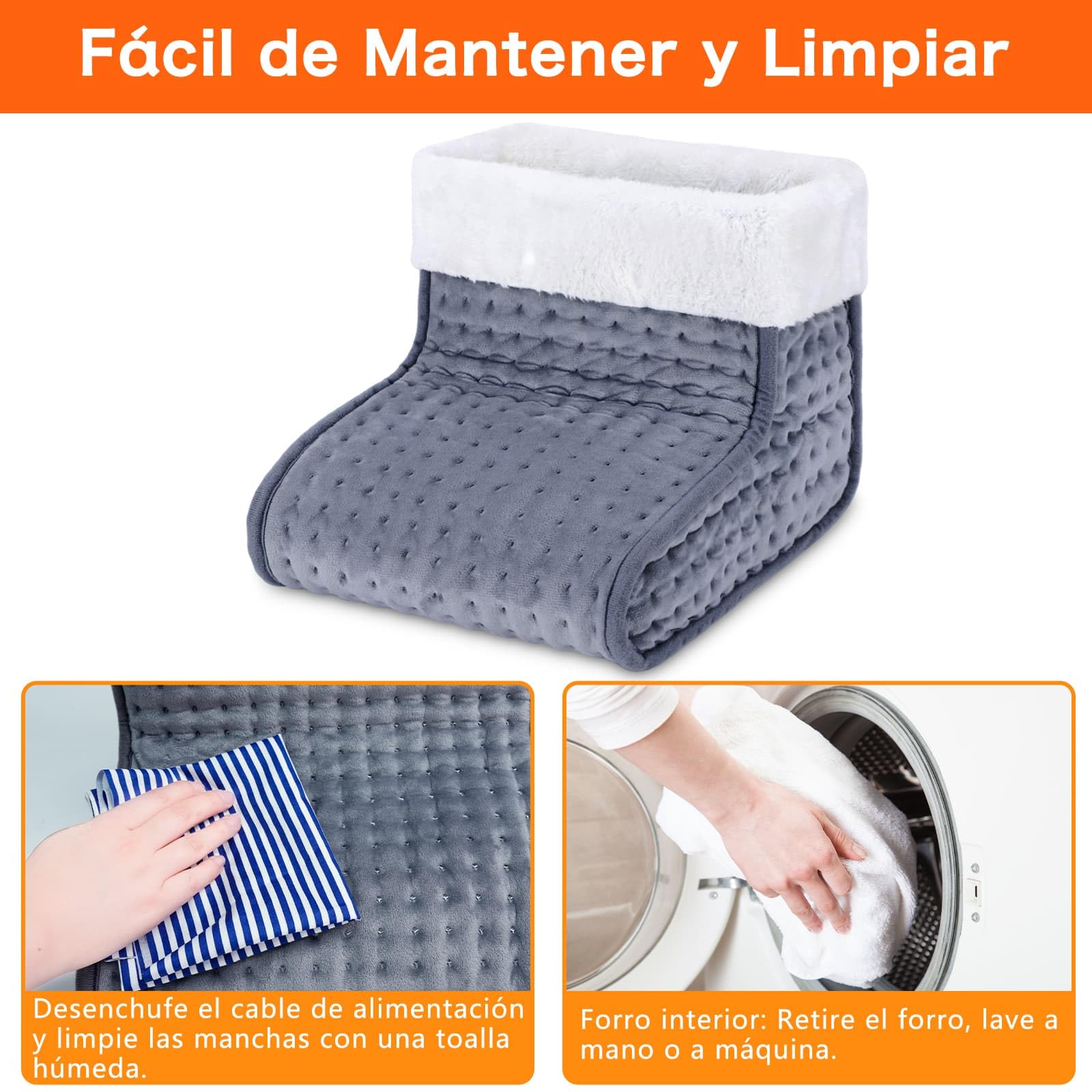 Biutee Calentador de Pies Eléctrico, Calentador Pies 10 Niveles de Temperatura 30-60℃ y Temporización de 45/90/120min, Calientapiés Eléctrico Cálido Seguro y Lavable 90W, hasta Talla de Calzado 46