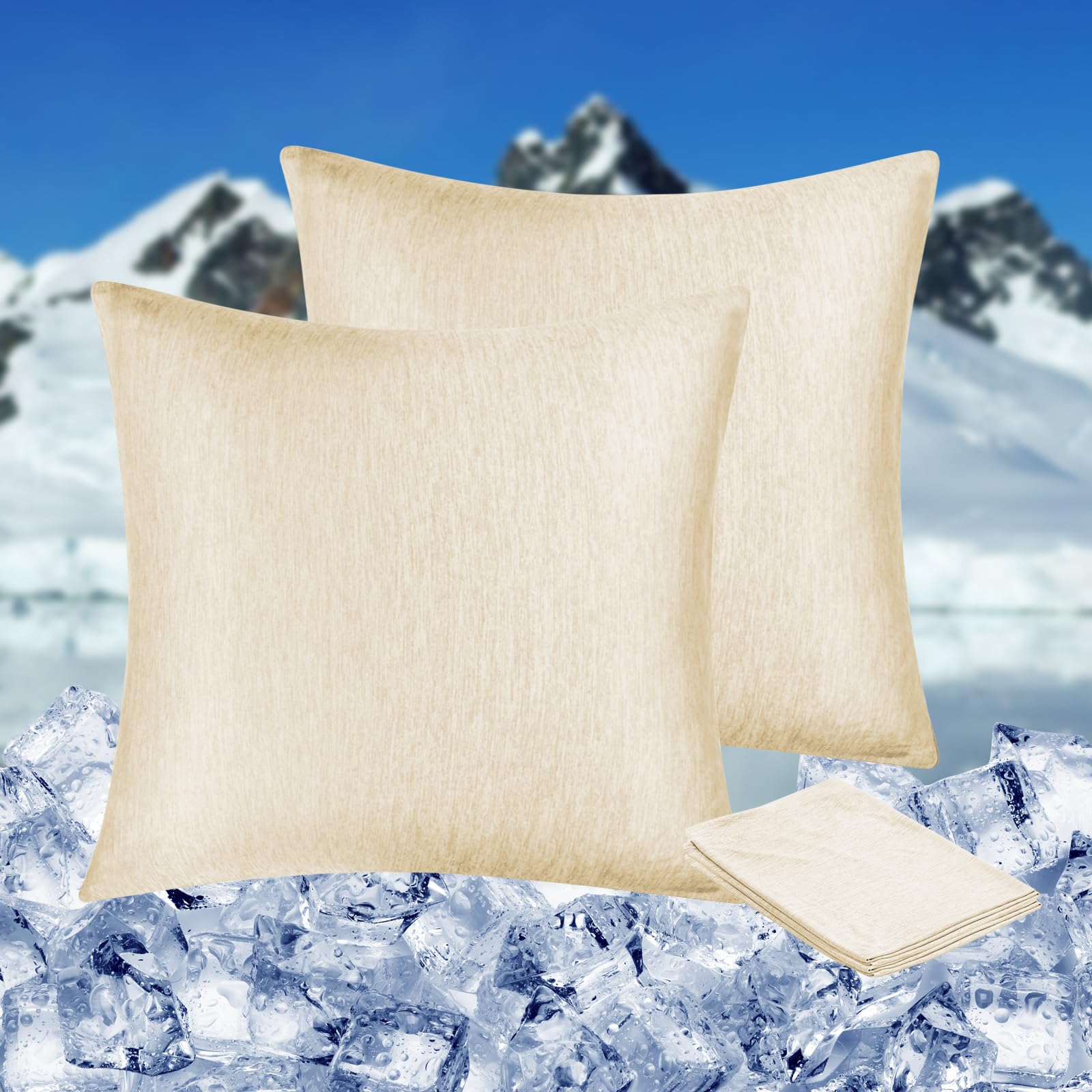 HOMFINE kühlender Kissenbezug 2er Set - 80 X 80 cm Kuhlmatte für Mensch Beige,Cooling Pillows,Nachtschweiß,Superweiche seitenschläferkissen Kissenhülle,Kühlfaser Doppelseitiges,abkühlung Sommer