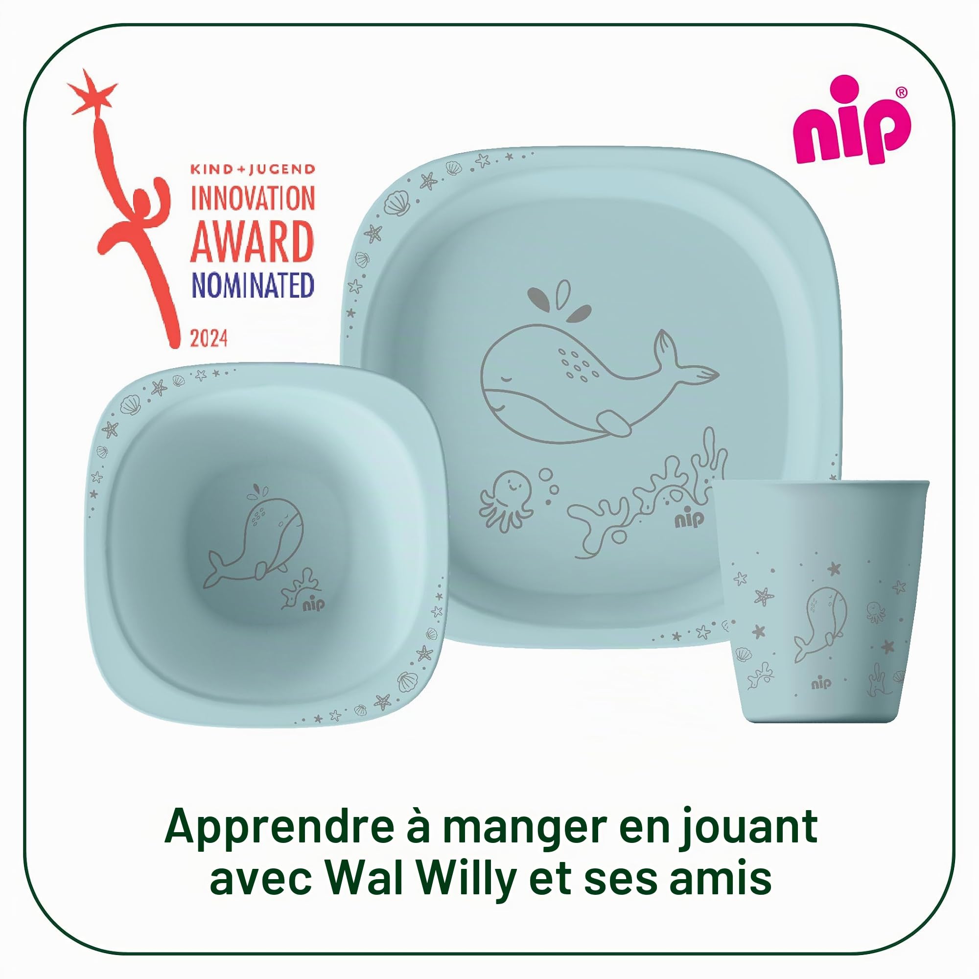 nip Green Öko Lot de 2 gobelets pour bébé et enfant à partir de 1 an, incassables, passent au micro-ondes et au lave-vaisselle, sans BPA, sans mélamine, durables, motif animal, vert clair