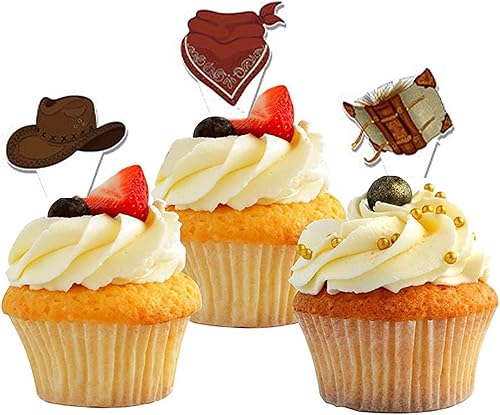 Miniatura 2 de 36 piezas de sombreros de vaquero para cupcakes, temática occidental, fiesta de cumpleaños, baby shower, suministros de decoración de pasteles