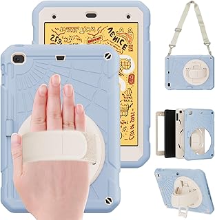 Stweap Case for iPad mini 5/4 with Screen Protector, Pencil Holder [360 Rotating Hand Strap] & Stand, Drop-Proof Case for iPad mini 5th/4th Generation 7.9 inch(Ice Blue)