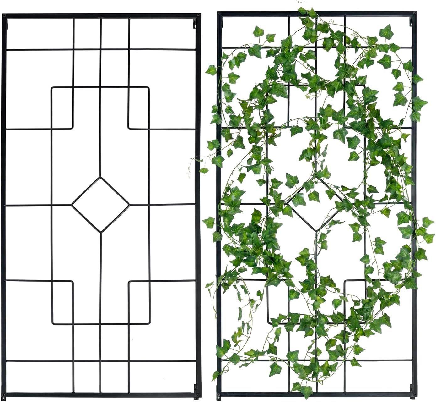 MyGift Wall Mounted Garden Trellis, 3.9 ft Black Metal Geometric Vintage Art Deco Lattice Frames for Climbing Plants and Vines