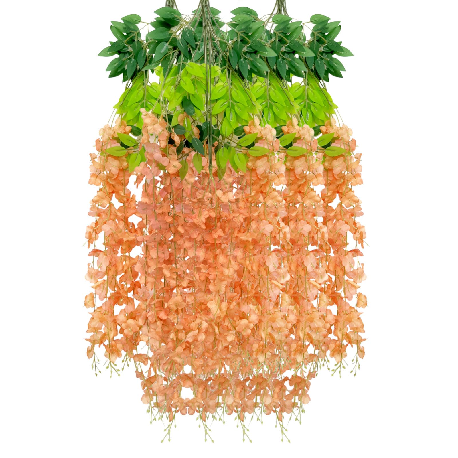 Luerbi 12 Pack Orange Wisteria Hanging Flowers Garland, 3.77 Feet Artificial Flower Vines, Fake Wisteria, Artificial Vines Hanging Garland for