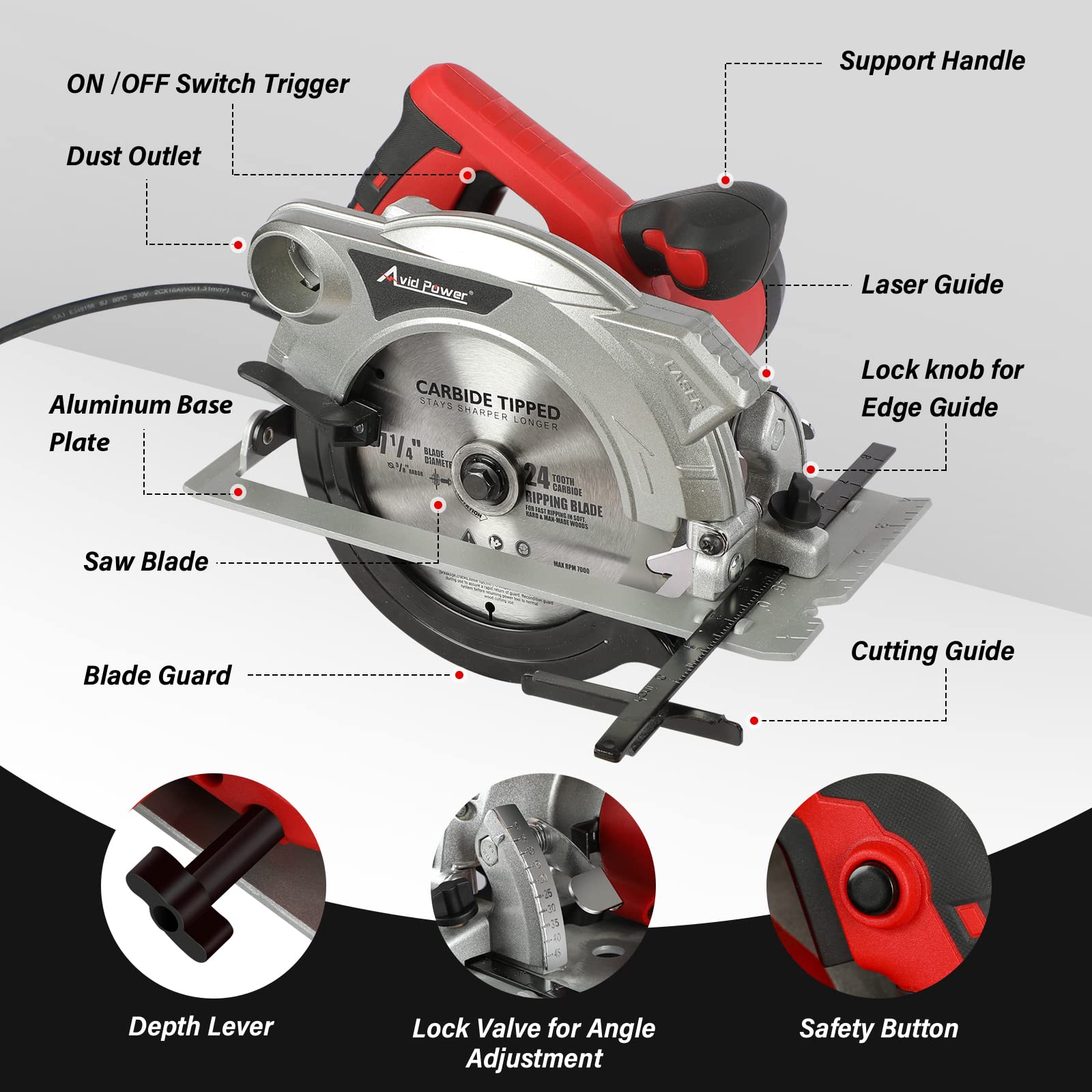AVID POWER Circular Saw, 15 Amp Corded 