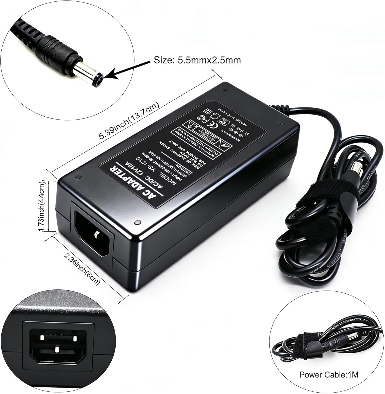 12V 10A Power Adapter 120W Universal Travel Charger,100v-265v Adapter Transformer Charger with 5.5x2.5mm DC Output Jack for WS2811 5050 2835 LED Strip/String - Image 9