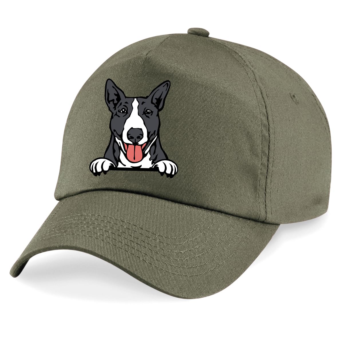 Apm Apparel Bull Terrier Dog Peeking Dog Unisex Baseball Cap (UK, Alpha, One Size, Olive)