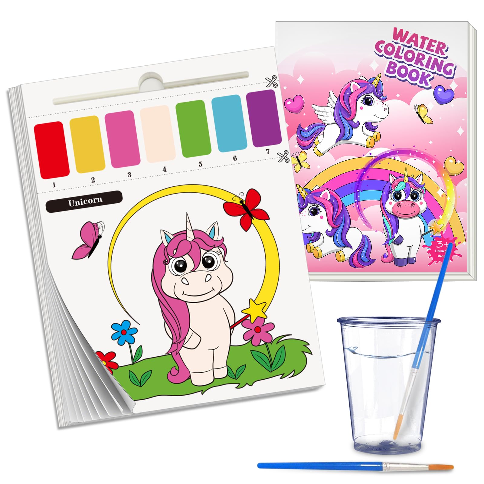 Paint With Water Books for Kids-Magic Paint Set Fit for 3-8 Year Olds-Travel Coloring Kit with 2 Brushes,Arts and Crafts for Birthday Christmas Easter (Unicorn)