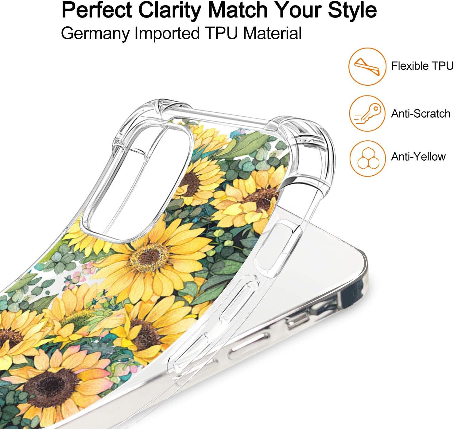 hepix Compatible with Sunflower iPhone 12 Mini Case Clear Phone Cases, Yellow Floral Pattern Phone Cover for Girl Women, Soft Flexible TPU Protective Bumpers Shock Absorbing for iPhone 12 Mini