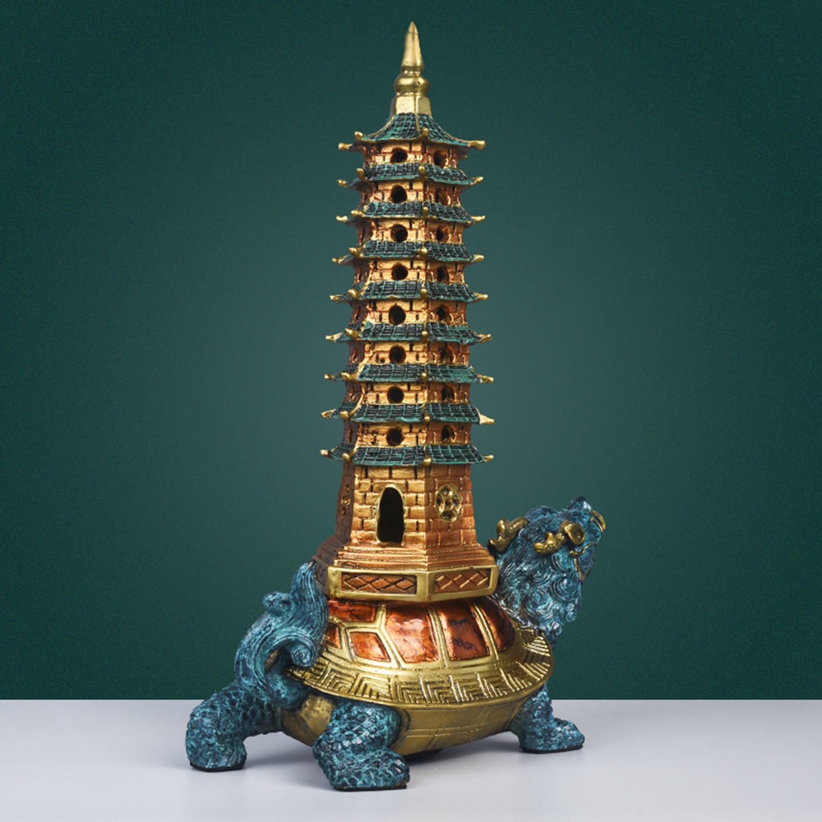 Posąg Fengshui Mosiężny smoczy żółw Wenchang Pagoda 10,62 cala (wys.)