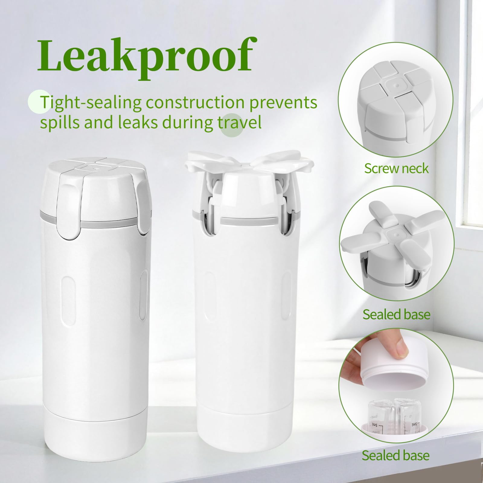 4 in 1 Travel Dispenser, Travel Bottles for Toiletries, Leak Proof Refillable Dispenser Set for Shampoo Conditioner Lotion Cream, Portable Containers for Vacation and Business Travel (White) - 3