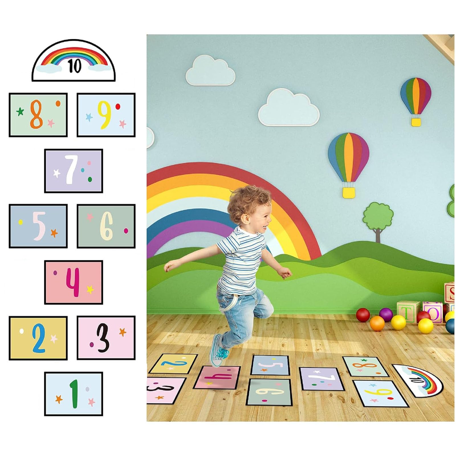 DIY Jumping House Game Floor Stickers - Set of 10 Numbered Floor Decals, Suitable for Nursery, Kids' Room, and Kindergarten