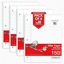 WritePads Wide Ruled Loose Leaf Paper 600 Sheets, 4 Pack Bulk Notebook Paper, 8"x10.5" 3 Hole Punched Binder Fitter Paper, Fits Standard 3-Ring Binders, Ink Bleed Resistant, Made in USA