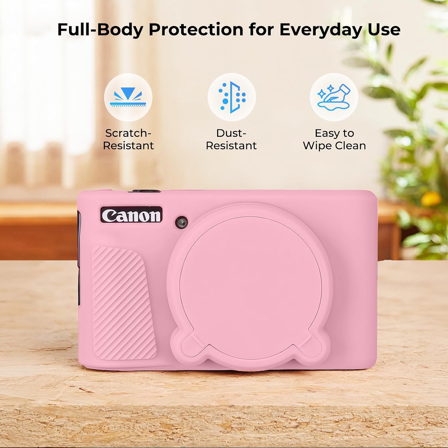 Silicone Camera Case for Canon PowerShot SX740 / SX730 HS Digital Camera, Soft Silicone Protective Case, Removable Lens Cover with 2 x Tempered Glass Protectors & 1 x Wrist Strap – Pink