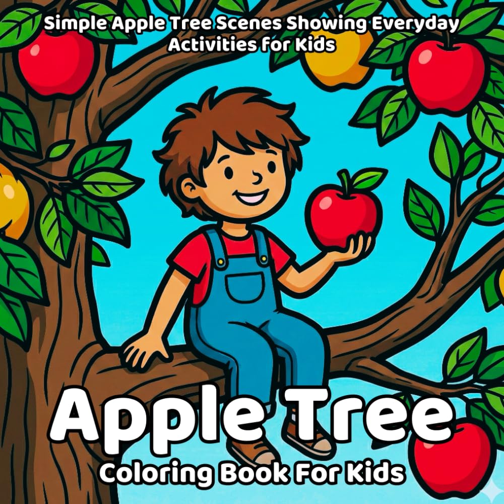 Apple Tree Coloring Book: Simple Apple Tree Scenes Showing Everyday Activities for Kids (Easy and Bold Coloring Books)