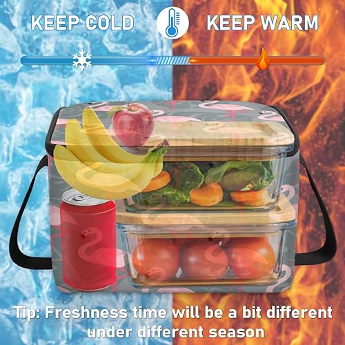 Miniatura 6 de QsirBC Bolsa de almuerzo aislada con hojas de palma de flamenco, bolsa de almuerzo reutilizable para mujeres, bolsa de comida cuadrada para adultos