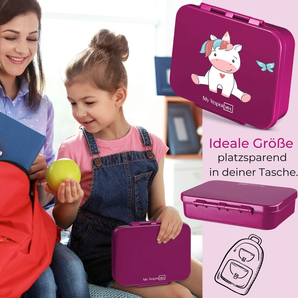 My Vesperbox Fiambrera para niños con compartimentos [BIA] – Fiambrera con compartimentos – Bento Box – Fiambrera – Fiambrera para la escuela y la guardería – Fiambrera para niños y niñas
